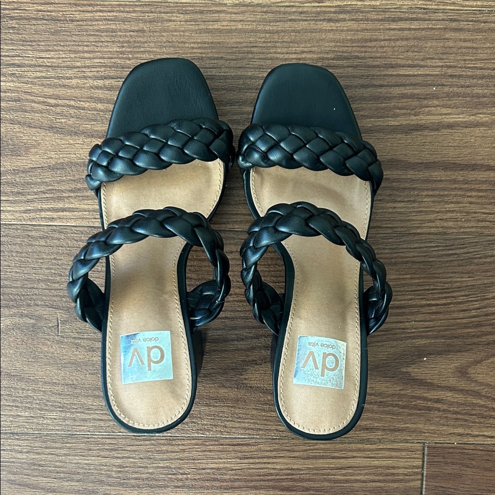 Dolce Vita black block heels with braided straps